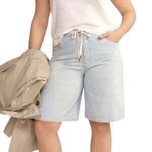 Pilcro Anthropologie Bermuda Denim Shorts 18W Blue Drawstring‎ NWT SS-2066
